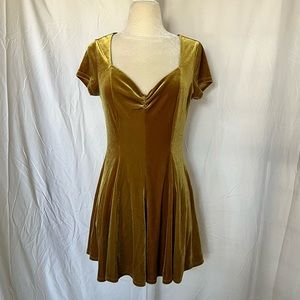 Kimchi Blue gold velvet skater dress, M